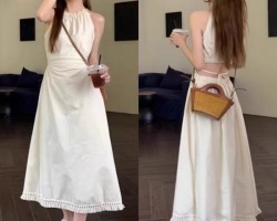 顯瘦露後腰長裙